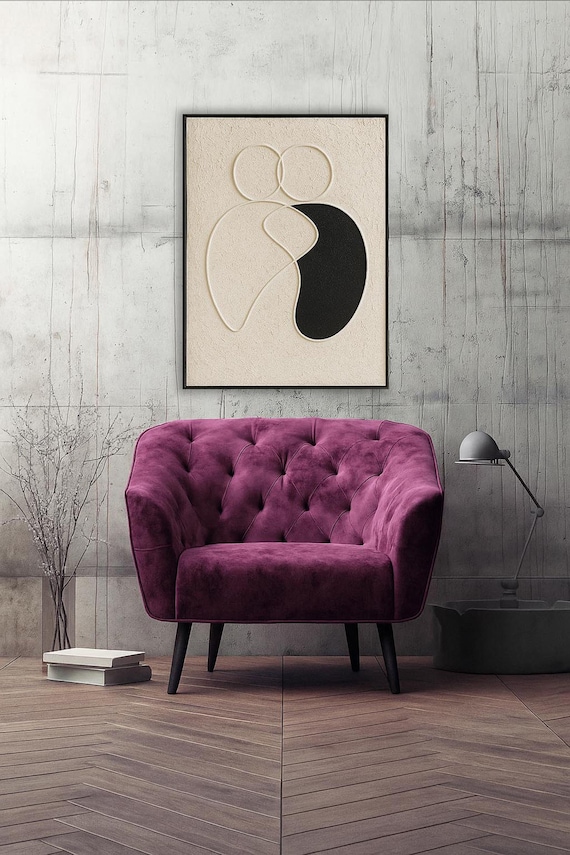 Abstract Textured Painting of Couple, Original - Love Series - Black and White