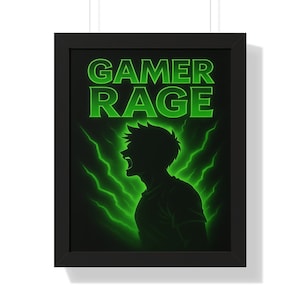 Gamer Rage Framed Vertical Poster, Gaming Decor, Wall Art, Gift for Gamers, Neon Art, Video Game Room Decoration
