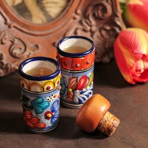 Set of 4 Puebla Talavera Shot Glasses | 2oz Colorful Handmade Tequilero for Fiestas & Gifts | Authentic Mexican Pottery