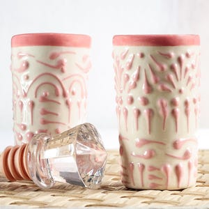 Pink Bachelorette Party Favor Shot Glass Set of 4 | Bridal Shower Gift, Talavera Tequilero | Bridesmaid Proposal, Mexican Pottery