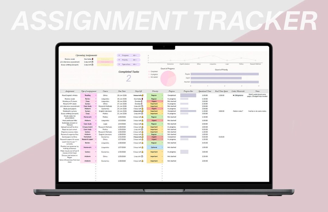 Student Assignment Tracker Google Sheets Student Planner Spreadsheet ...