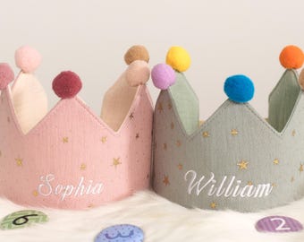 Embroidered Birthday Crown for Baby, Custom Birthday Hat, Baby Name Crown, Birthday Party Decor, Personalized Baby Gift, Birthday Crown