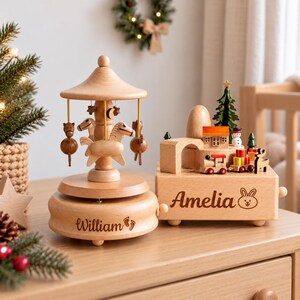 Personalized Wooden Music Box, Custom Name Carousel Music Box, Baby Shower Gift, Newborn Keepsake, First Christmas Gift image 9