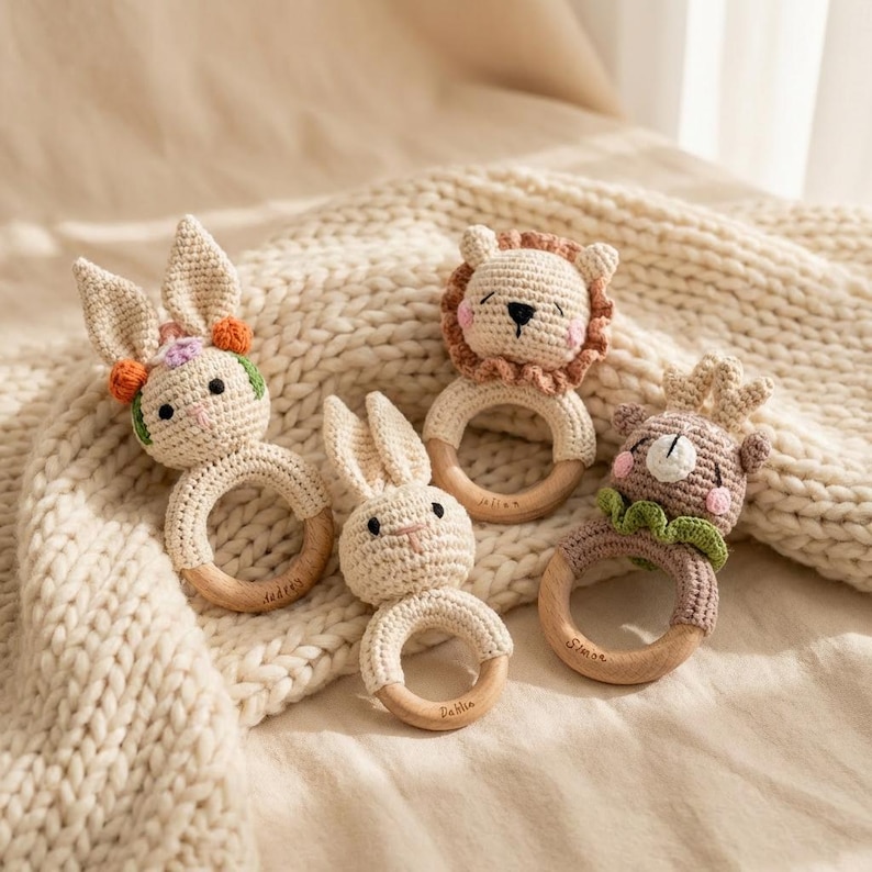 Animal Rattle With Babies Name, Custom Name Engraving Rattle, Baby ...
