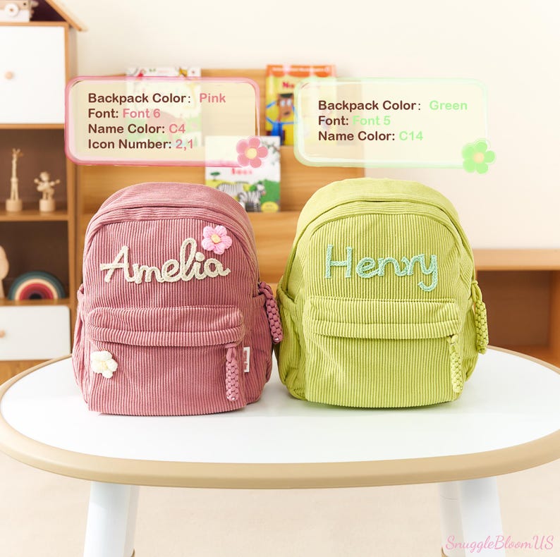 Personalized Corduroy Backpack, Custom Name Kids School Bag, Back to ...
