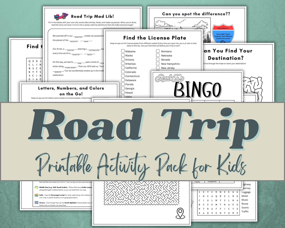 Road Trip Printable Activity Pack for Kids - Etsy