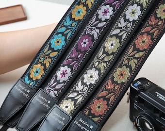 Vintage Floral Camera Strap | Gold Foil Stamped, Polyester & Anti-Slip Fabric, Personalized Strap for Photographers