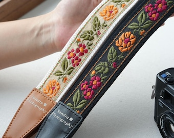 Personalized Floral Camera Strap | Gold Foil Stamped, Polyester & Anti-Slip Fabric, Vintage Strap for Photographers