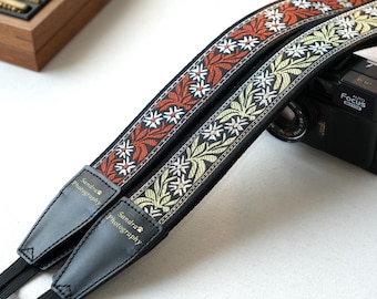 Embroidered Camera Strap | Gold Foil Stamped, Polyester & Anti-Slip Fabric, Personalized Vintage Strap for Photographers
