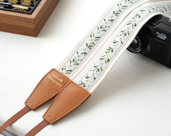 Correa de cámara bordada / Estampada en lámina dorada, correa de poliéster y algodón, correa vintage personalizada para fotógrafos