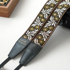 Courroie brodée pour appareil photo | Polyester et tissu antidérapant, dragonne vintage personnalisée pour photographes