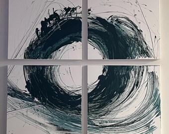 Large, 4-panel abstract canvas painting