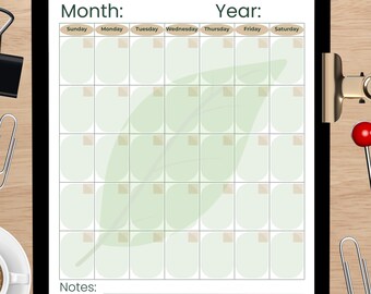 Sage Green Monthly Planner | Printable Undated Calendar PDF | Neutral Organizer Template