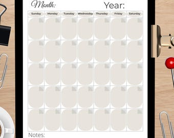 Minimal Neutral Monthly Planner | Printable Undated Calendar PDF | Simple Organizer Template
