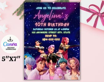Editable KPOP Demon Hunters Invitation| KPOP Invitation| KPOP Birthday Invitation| Demon Hunter Invitation| Canva Template