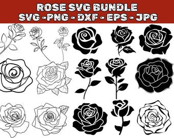 Rose Outline SVG Bundle: Flower Vectors, Cricut Cut File (Digital Download)