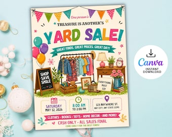 Editable Yard Sale Flyer Template | Canva Design for Community Events | Garage Sale Sign | Community Rummage Sale Flyer