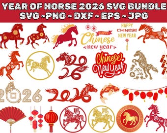 Year of the Horse 2026 PNG Bundle | Chinese New Year Clipart | Zodiac ...