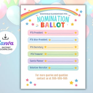 Modello di scheda elettorale modificabile per le elezioni del PTO/PTA, modulo di candidatura per i membri del consiglio, Canva