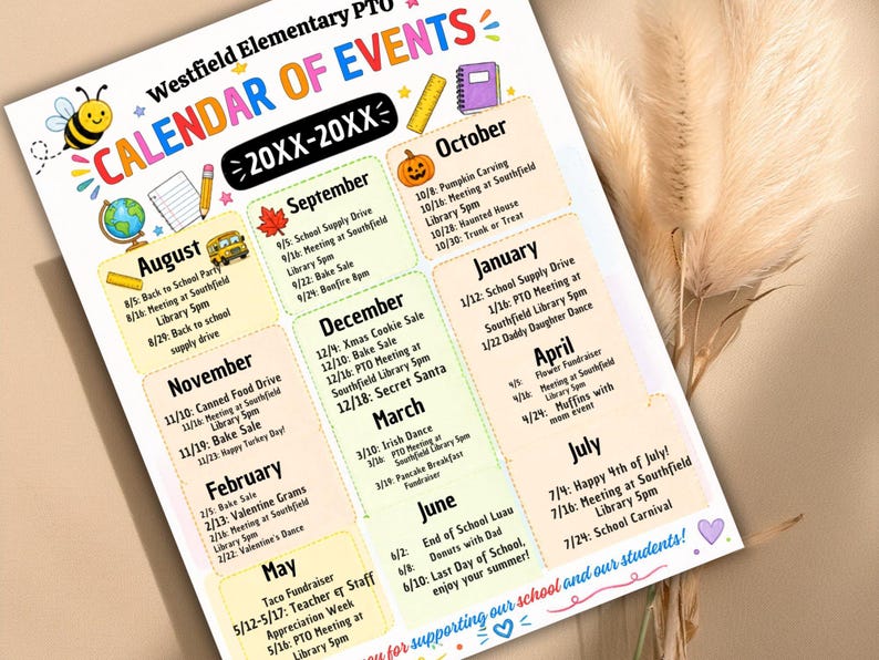 Editable PTA PTO Calendar Template: Events Schedule (canva Download) - Etsy
