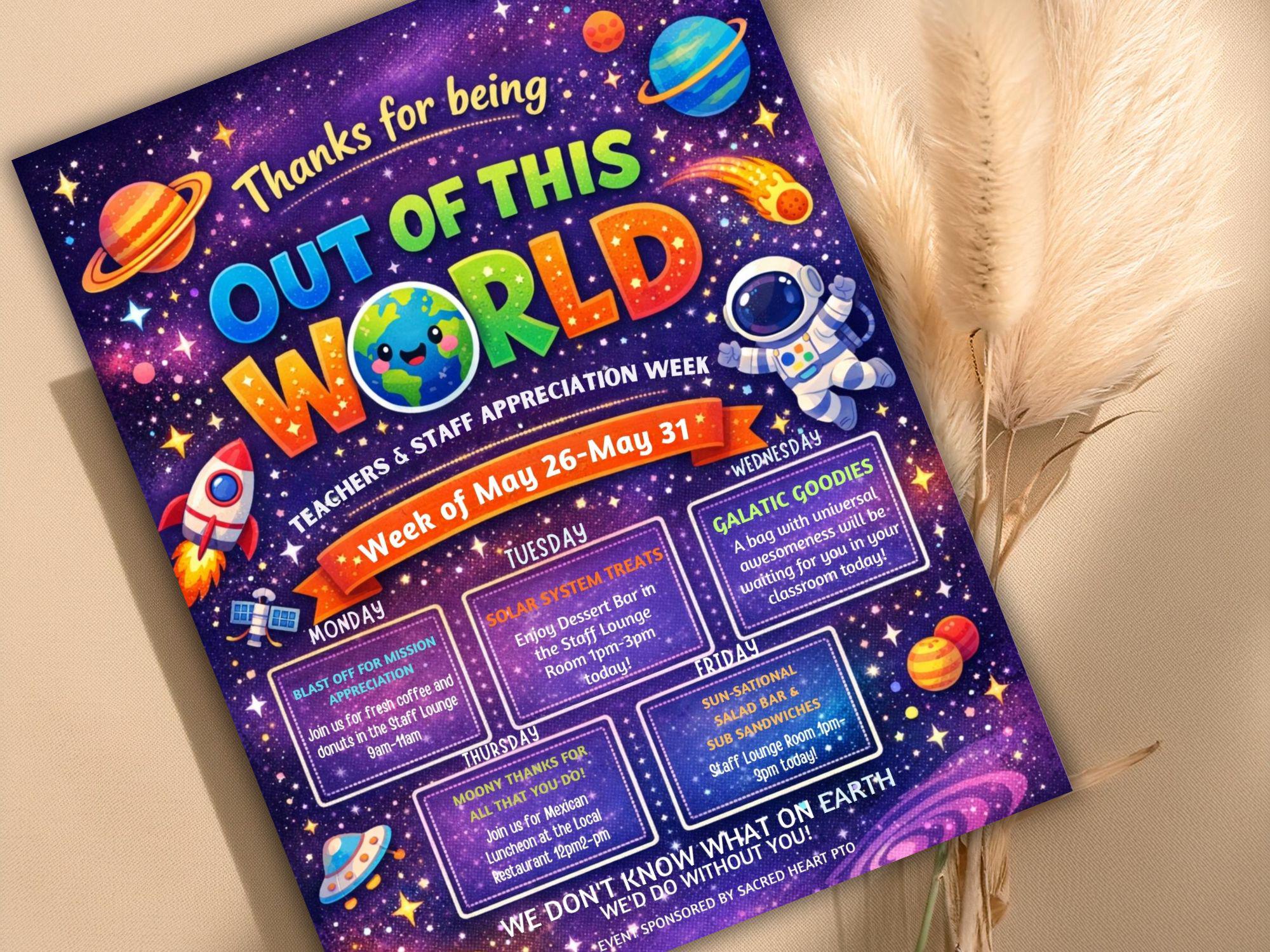 Space Theme Teacher Appreciation Itinerary Poster, Editable Week ...
