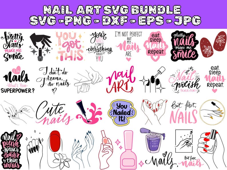 Paquete SVG de Nail Tech: Diseños de uñas (descarga digital) - Etsy España