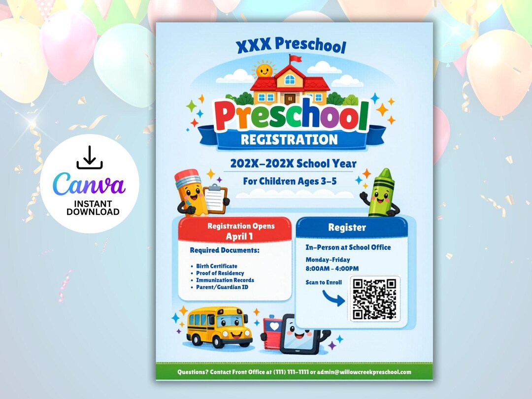 Preschool Registration Flyer Template | Editable School Enrollment ...