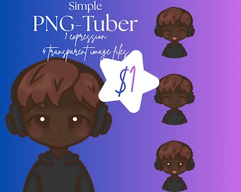 Simple Chibi Boy PNGTuber brown hair dark skin vers. : 1 Expressions
