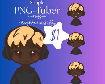 Simple Chibi Boy PNGTuber blonde hair dark skin vers. : 1 Expressions