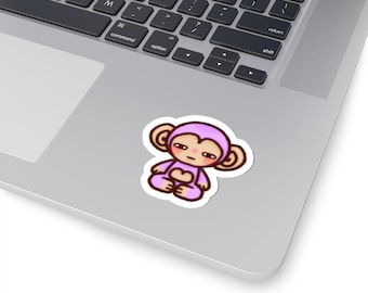 Sad Purple Monkey holding Heart Sticker | Kiss-Cut Vinyl Sticker