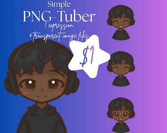 Simple Chibi Boy PNGTuber black hair light skin vers. : 1 Expressions