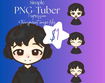 Simple Chibi Boy PNGTuber black hair pale skin vers. : 1 Expressions