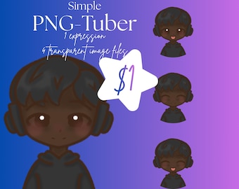 Simple Chibi Boy PNGTuber black hair dark skin vers. : 1 Expressions
