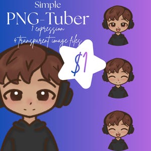 Simple Chibi Boy PNGTuber brown hair tan skin vers. : 1 Expressions