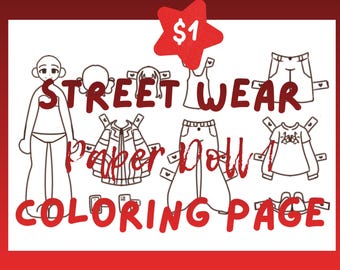 Página para colorear de muñeca de papel estilo anime streetwear imprimible [ANTIGUO]