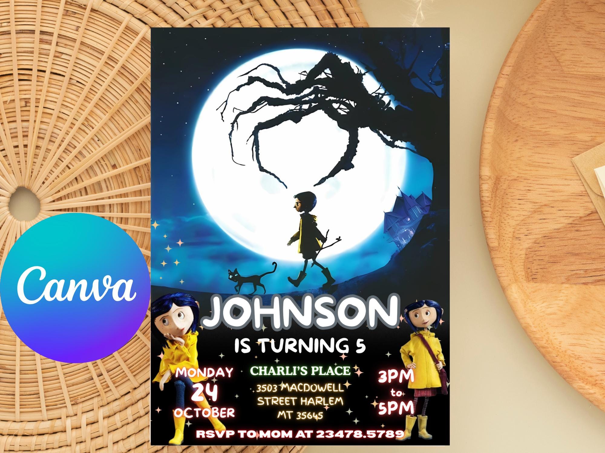 Editable Coraline Birthday Invitation, Canva Template (digital Download ...