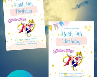 Anime Birthday Invitation | Magical Girl Theme Canva Template (Digital Download)