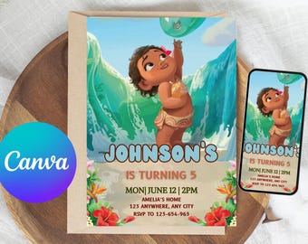 Moana Birthday Invitation | Editable Hawaiian Luau Party (Digital Download)
