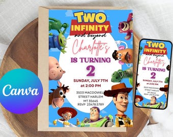 Invitación de cumpleaños de Toy Story / Dos Infinitos, 2º cumpleaños (Plantilla de Canva)