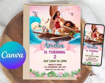 Editable Moana Birthday Invitation | Tropical Luau Party (Digital Download)