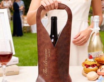 Leder gravierte Wein Tragetasche, Benutzerdefinierte Name Wein Tasche, Geschenke für Wein-Liebhaber, Hochzeitsgeschenk, Urlaub Wein Tasche, Housewarming Geschenk, Firmengeschenke