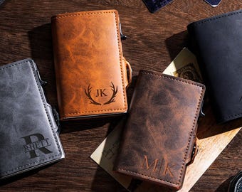 Personalisierte Leder RFID Pop-Up Brieftasche, Gravur Leder Brieftasche für Männer, Geschenk für Papa, Freund Geschenk für Männer, Trauzeugen Geschenke, Party Geschenke
