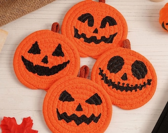 Halloween Kürbis Untersetzer, Baumwollseil Tischsets, Kürbis Tischset, Baumwolle Herbst Tischdekoration, niedliches Halloween Dekor, Halloween-Geschenke, Seilmatten