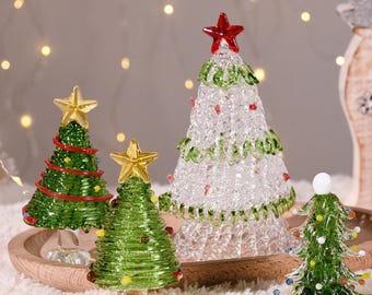 Handgemachter Glasmalerei-Weihnachtsbaum, Weihnachtsgeschenk, Miniglasbaumfiguren, Wohnkultur, Glasbaumfiguren, beleuchteter Glasbaum