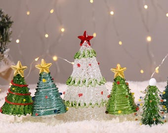Handgemachter Glasmalerei-Weihnachtsbaum, Weihnachtsgeschenk, Miniglasbaumfiguren, Wohnkultur, Glasbaumfiguren, beleuchteter Glasbaum