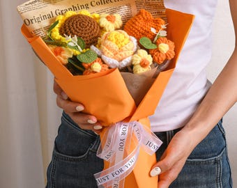 Hand-Crocheted Rose Bouquet, Everlasting Yarn Flowers, Tulip, Sunflower Home Decor