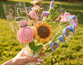 Gehäkelte Geburtsmonat Blumengeschenk, handgemachte Geburtstagsblumengeschenk, Hochzeitsgeschenke für Geliebte, Geschenk für Mutter, Geschenke für Sie, Valentinstag