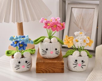 Handmade Crochet Flowers Pot, Eternal Arrangement Desktop Buddy, Positive Healing Desk & Home Decor