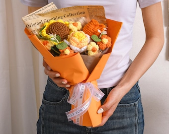 Hand-Crocheted Rose Bouquet, Everlasting Yarn Flowers, Tulip, Sunflower Home Decor