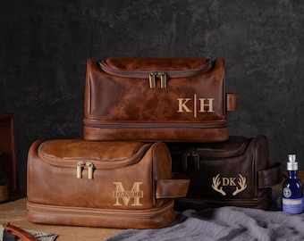 Personalisierte Herren Leder Kulturtasche, gravierte Herren Kulturtasche, Geschenk für Papa, Jubiläumsgeschenk für Ihn, Trauzeuge Geschenk, Trauzeugen Geschenke